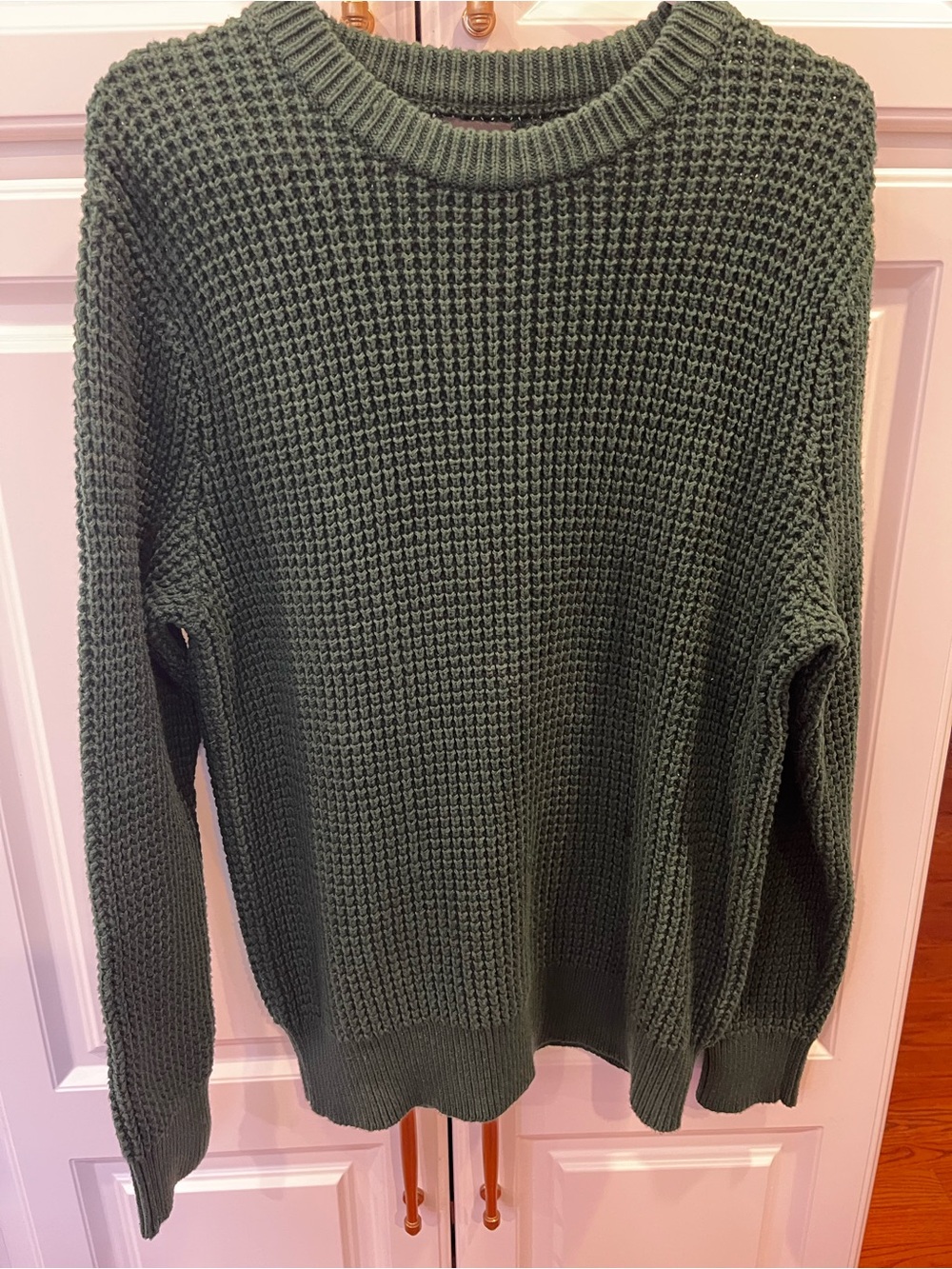 J. Crew Men's Olive Green Waffle Crewneck Sweater